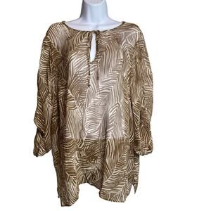 Talbots‎ Women's Sheer Brown Tropical Palm Print Blouse Size XLP Neutral Flowy